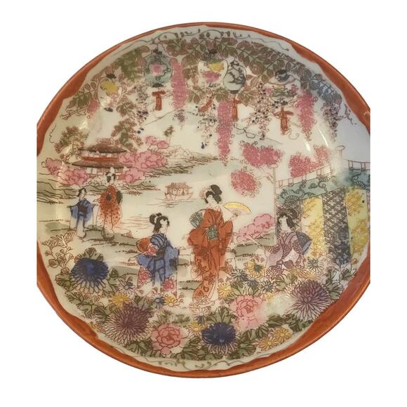 Vintage Chinoiserie Ceramic Handpainted Luncheon Hors D’Oeuvres Set of 8 Plates - Picture 3 of 12